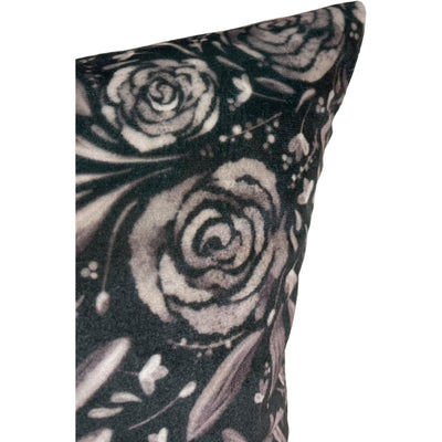 Black Rose Velvet Throw Pillow 17x17"