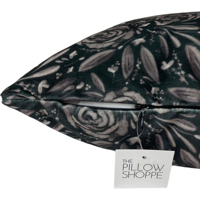 Black Rose Velvet Throw Pillow 17x17"