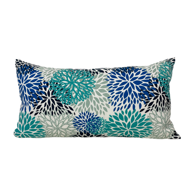 Blooms Blue Outdoor Lumbar Pillow 12x22"
