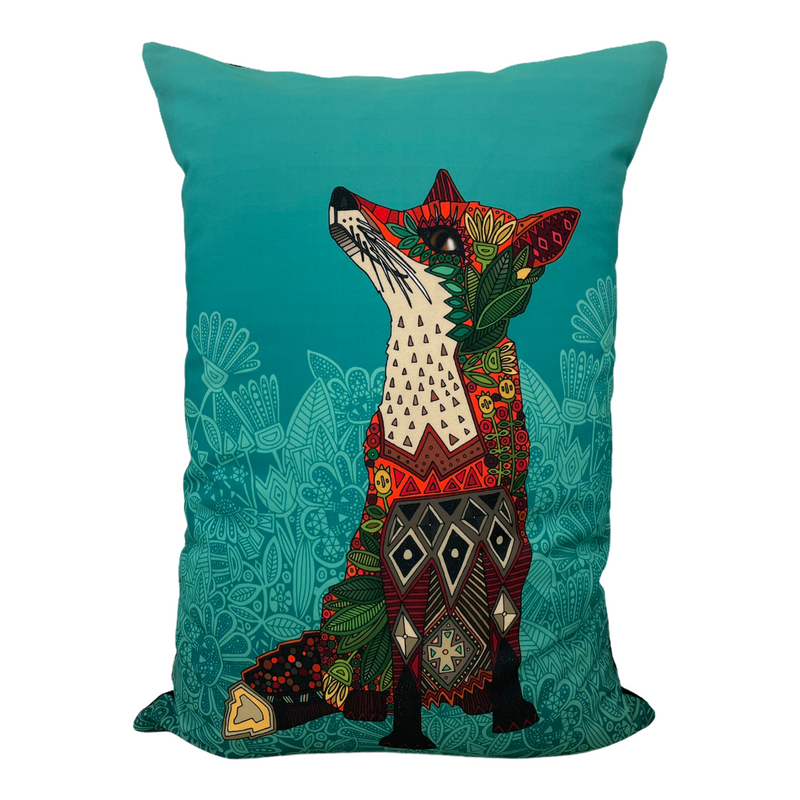Floral Fox Turquoise Pillow 17x23"
