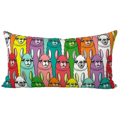 Rainbow Llama Throw Pillow 15x27"