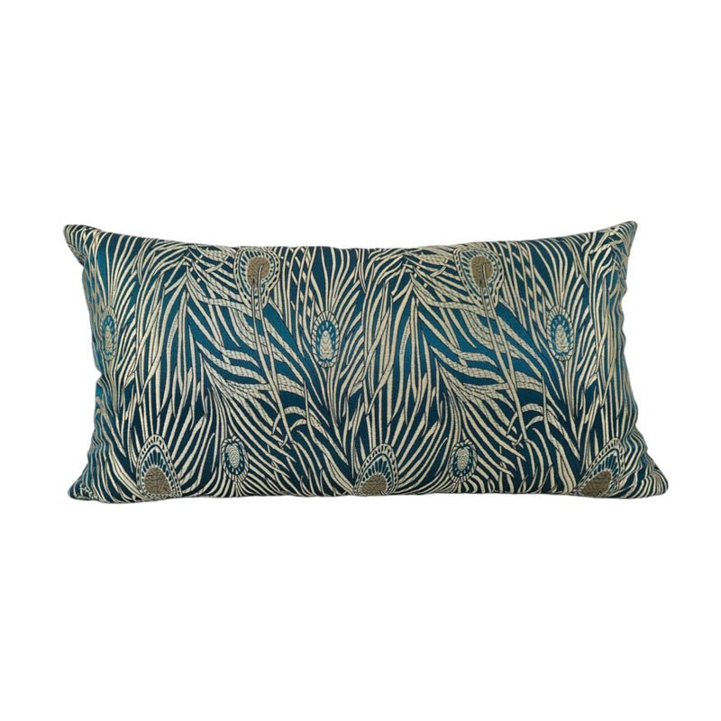 Teal De Peacock Lumbar Pillow 12x22"