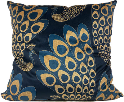 Art Deco Peacock Blue & Gold Euro Pillow 25x25"