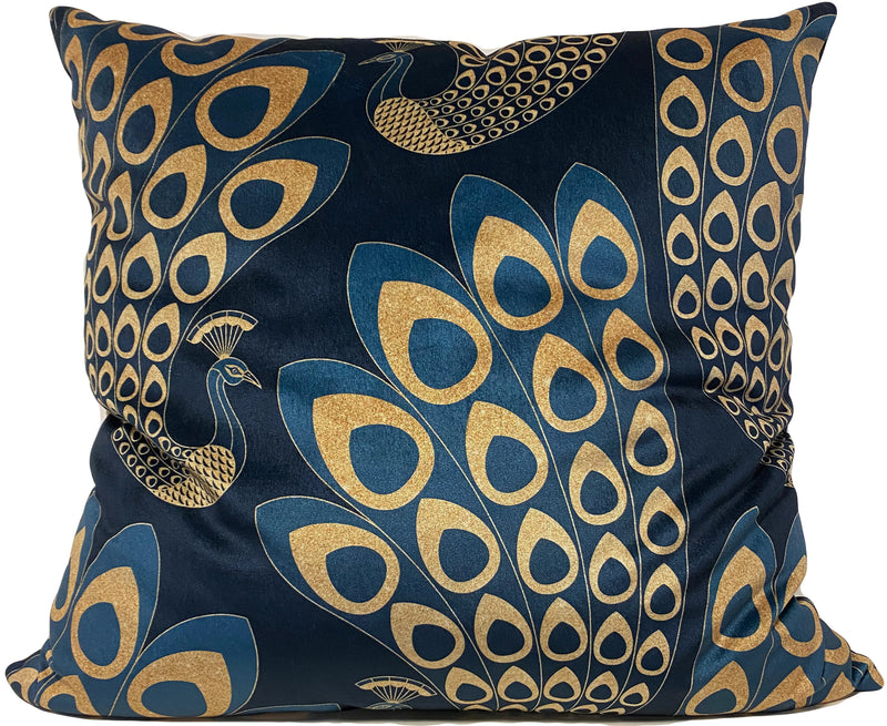 Art Deco Peacock Blue & Gold Euro Pillow 25x25"