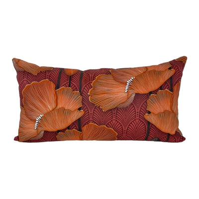 Art Deco Poppies Burnt Orange Lumbar Pillow 12x22"