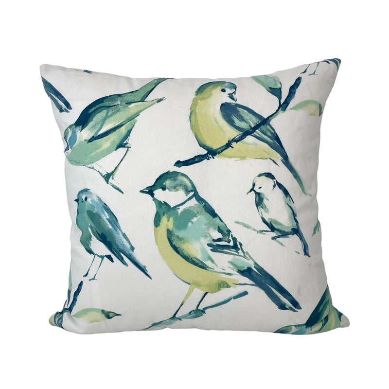 Basketweave Birds Turquoise Throw Pillow 20x20"
