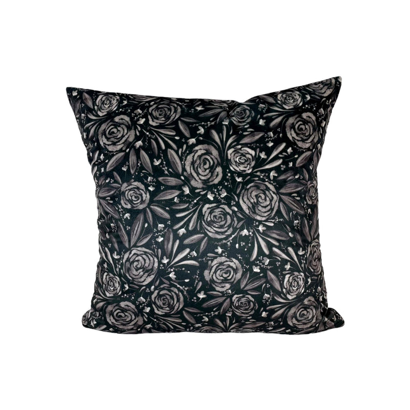 Black Rose Velvet Throw Pillow 17x17"