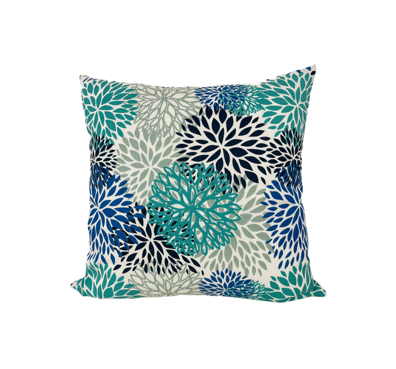 Blooms Blue Outdoor Throw Pillow 17x17"