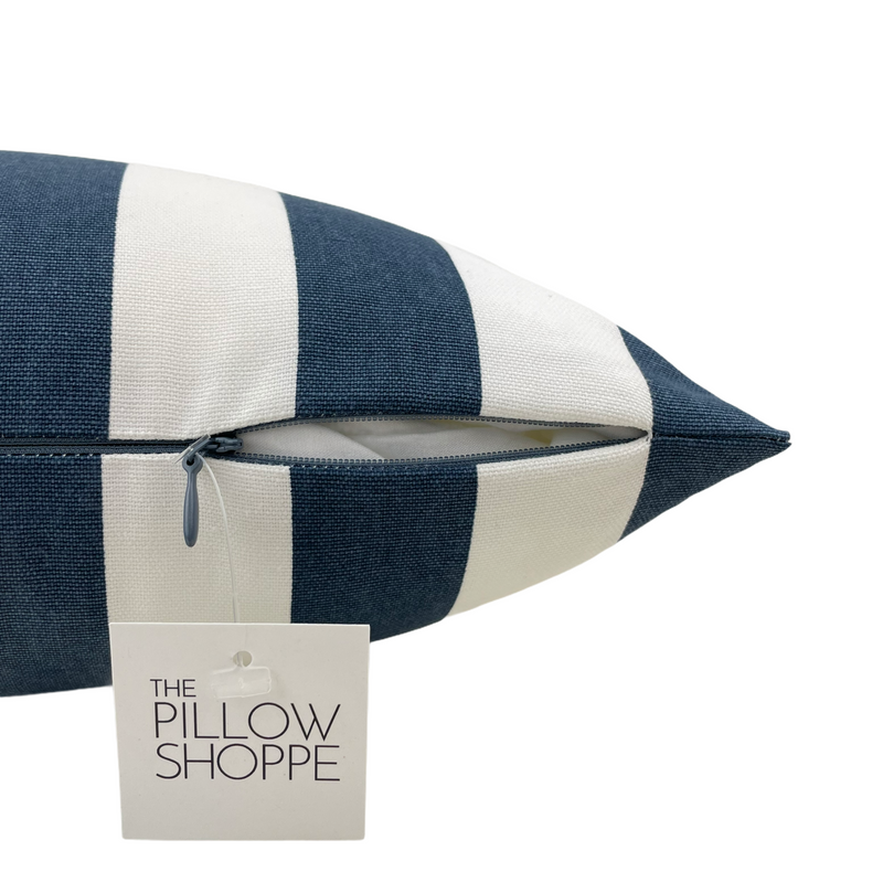 Canopy Stripe Navy Lumbar Pillow 12x22"