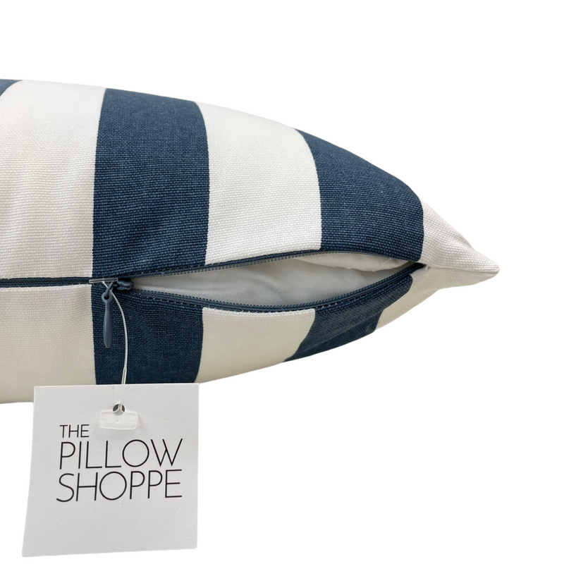 Canopy Stripe Navy Throw Pillow 17x17"