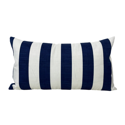 Classic Stripe Navy Outdoor Lumbar Pillow 12x22"