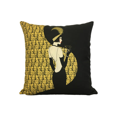 Cocktail Hour Yellow Art Deco Throw Pillow 17x17"