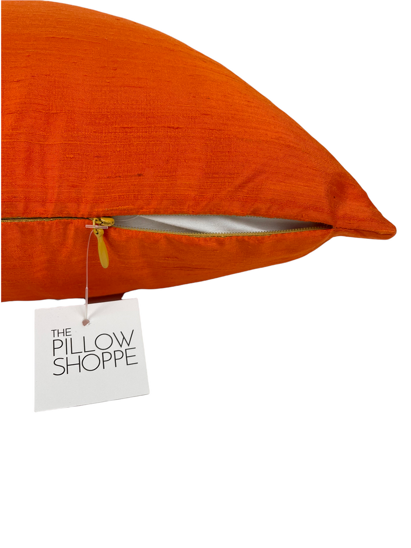 Dupioni Silk Juicy Orange Throw Pillow 17x17"