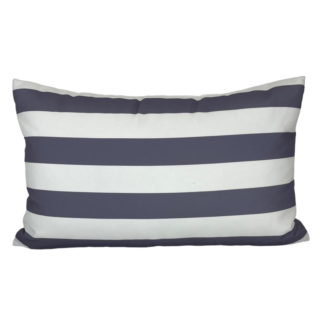 English Wide Stripe Grey Outdoor Throw Pillow 16x26 The Pillow Shoppe