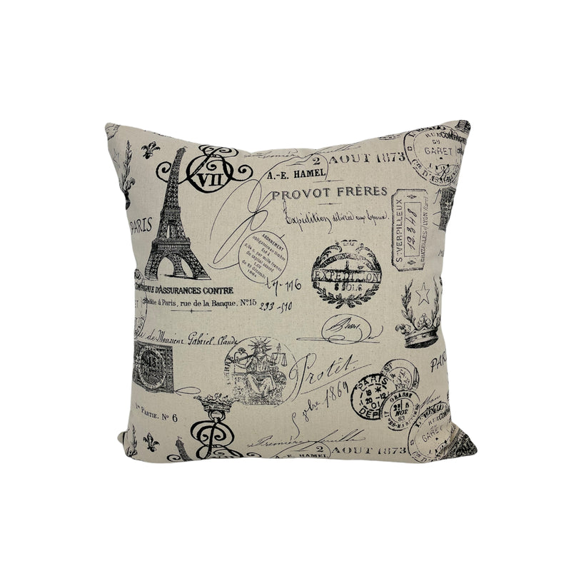 French Stamp Onyx Throw Pillow 17x17"