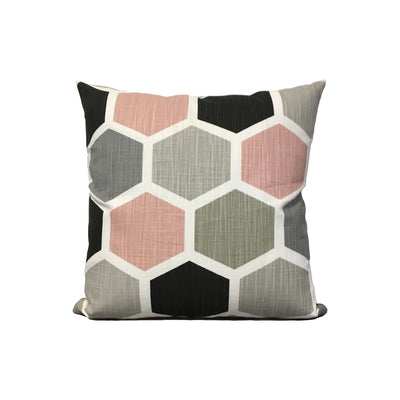 Hexagon Grey Pink Throw Pillow 17x17"