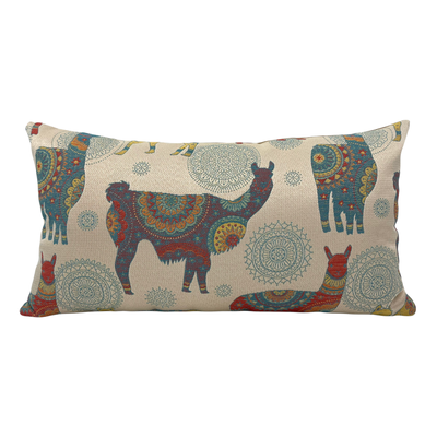 Llama Lavish Turquoise Lumbar Pillow 12x22"