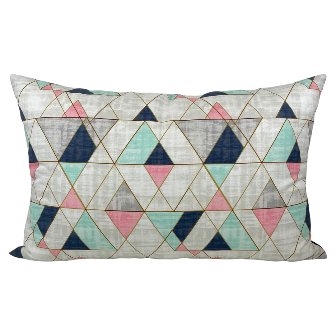 Mod Triangles Navy Mint Pink Throw Pillow 17x26