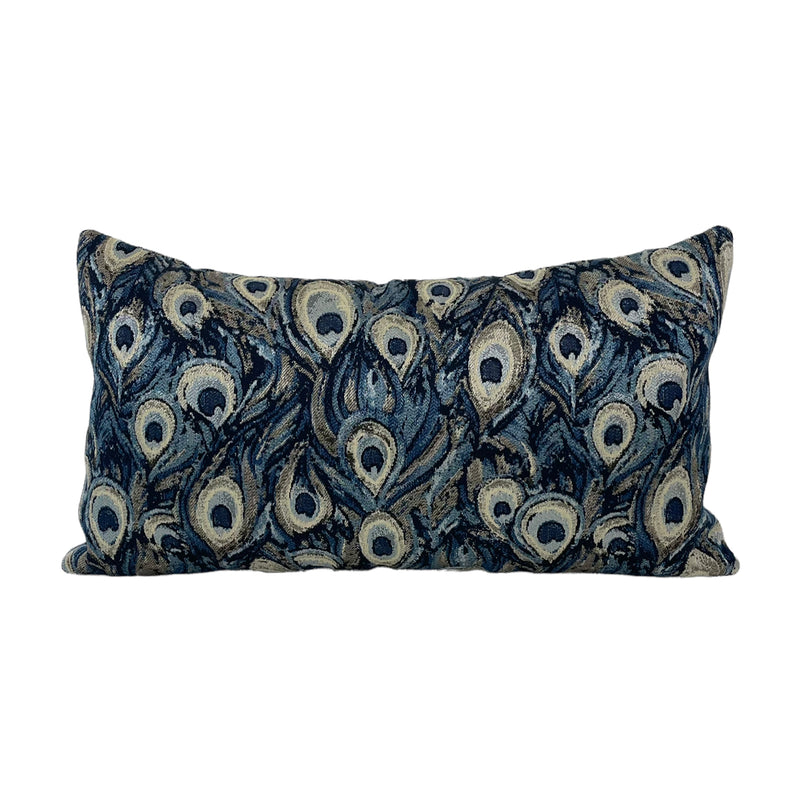 Peacock Royal Blue Lumbar Pillow 12x22"
