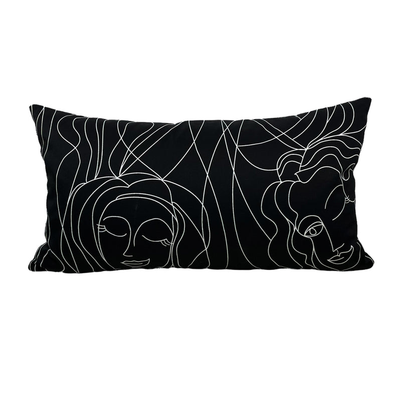 Winking Picasso Ladies Black Royal Black Back Lumbar Pillow 12x22"