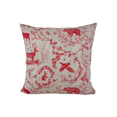 Woodland Winter Toile Cranberry Throw Pillow 17x17"
